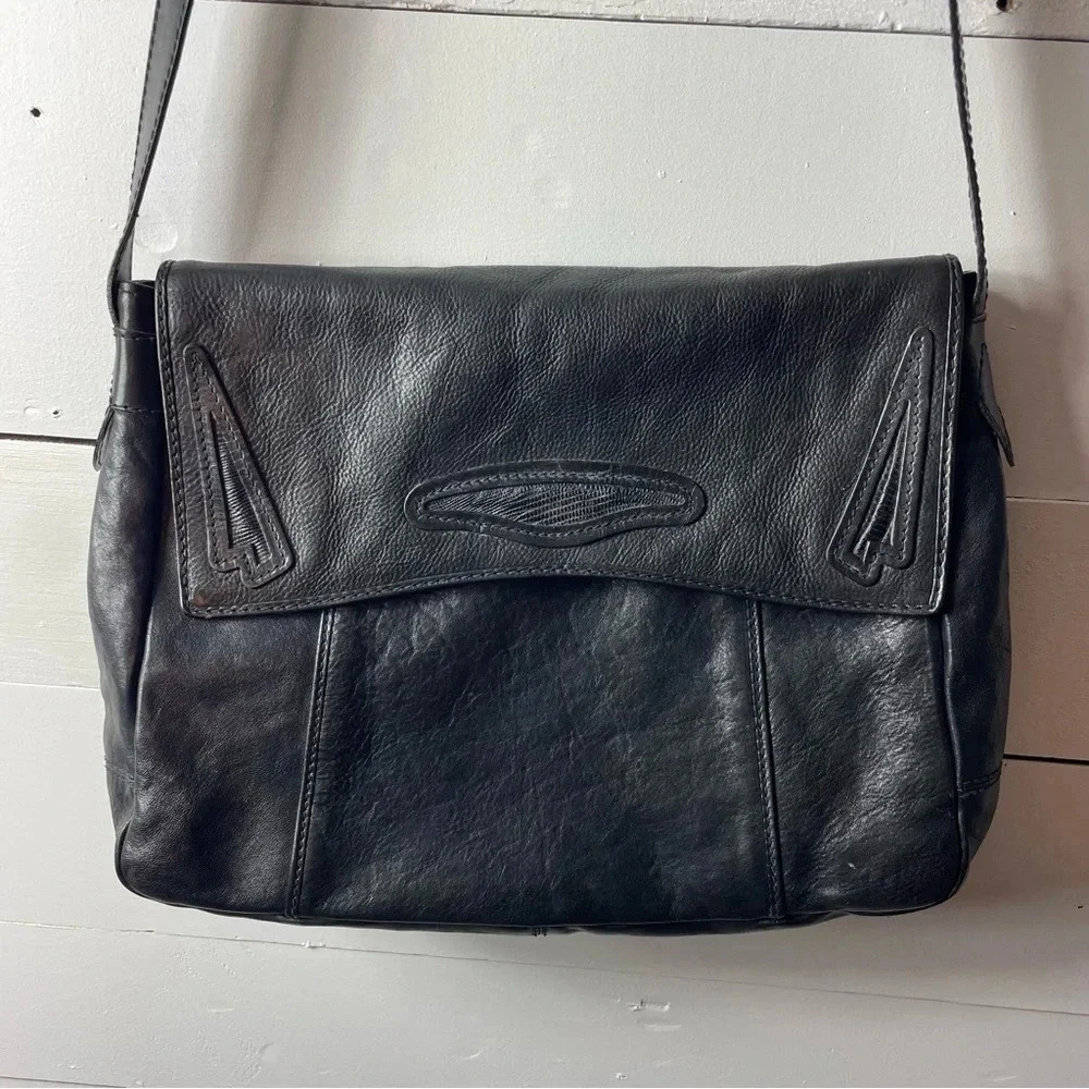 Vintage Italian Black Leather Crossbody Bag